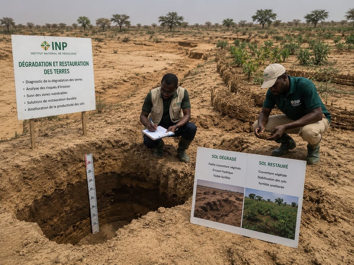 Agents de l'INP évaluant la dégradation et la restauration des terres
