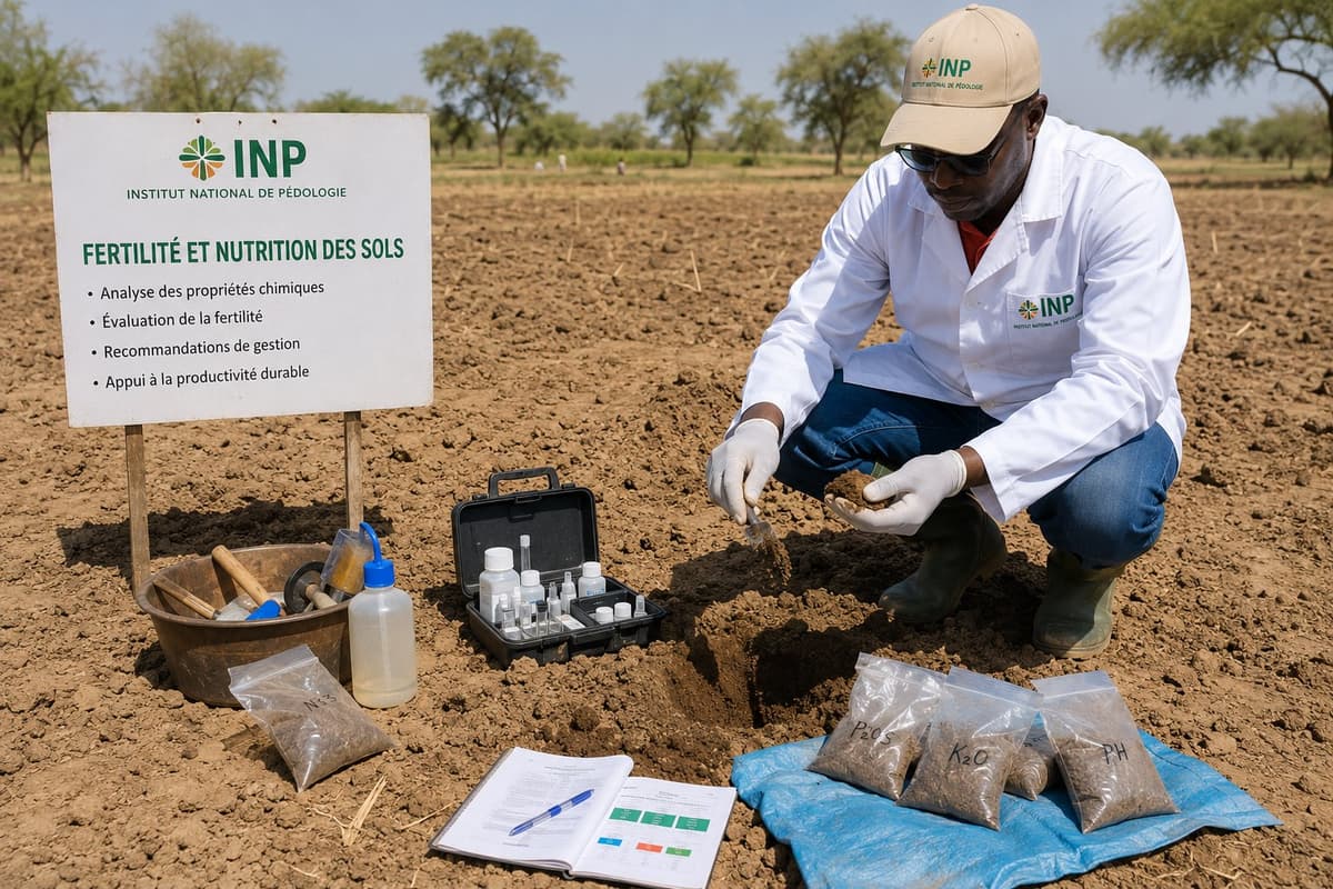 Agent de l'INP réalisant une analyse de fertilité et de nutrition des sols